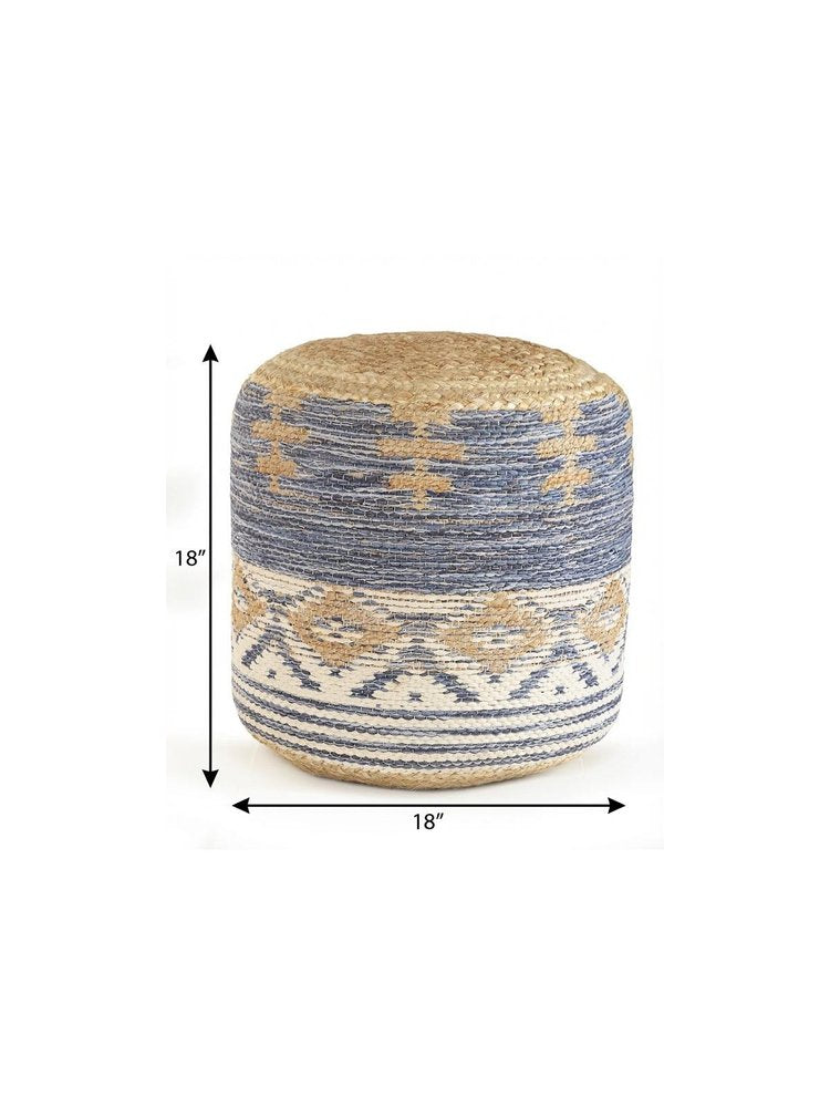 18" Blue Cylinder Geometric Pouf Ottoman