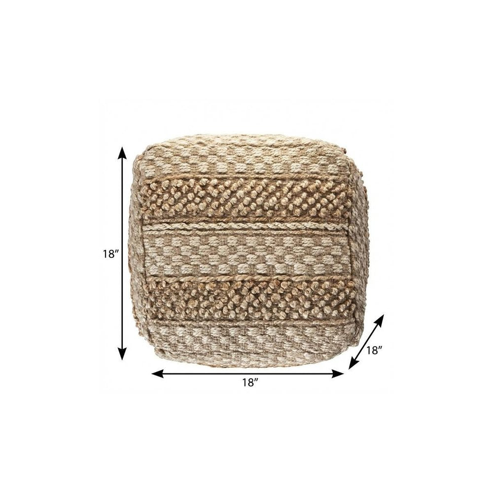 18" Tan Striped Pouf Ottoman