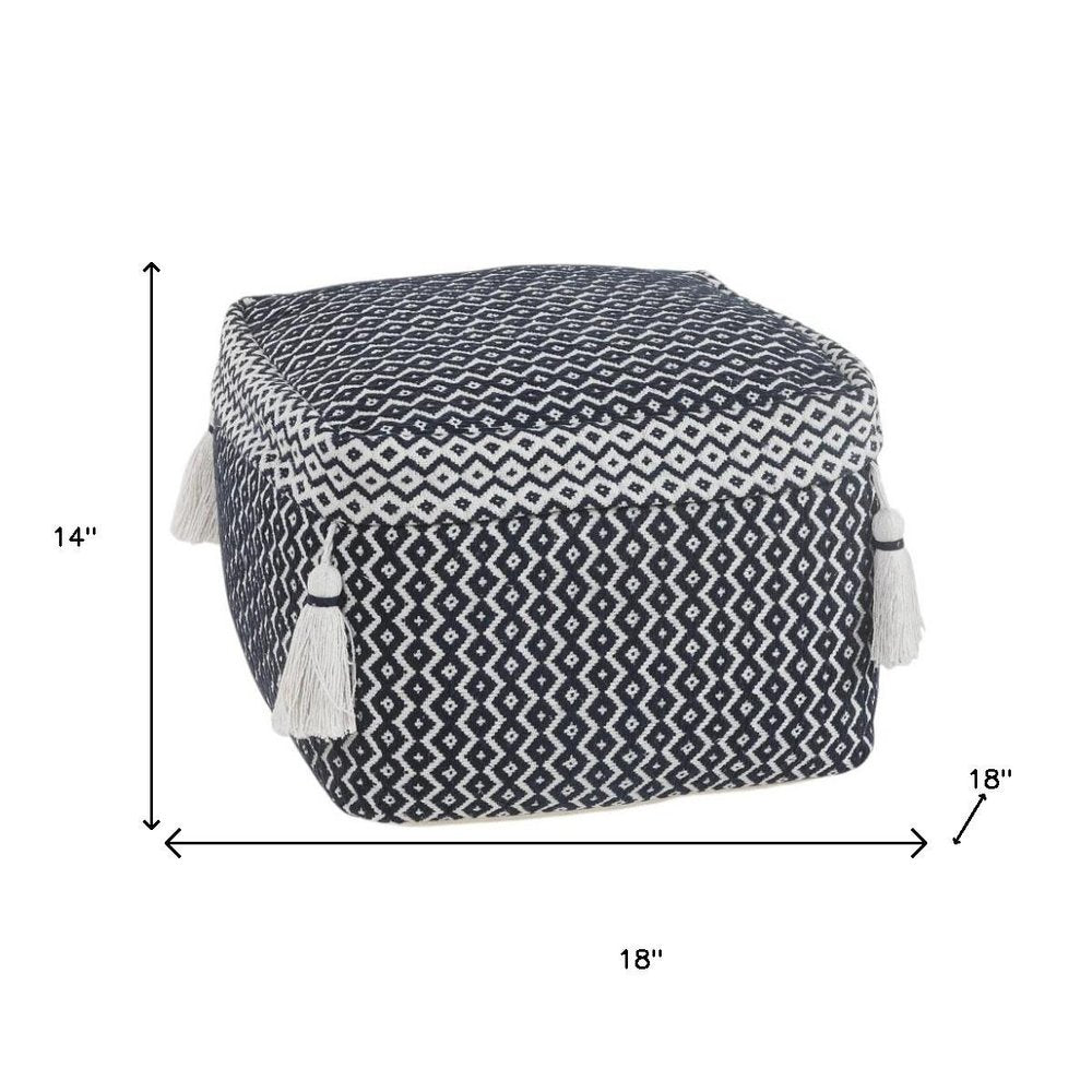 18" Blue Cotton Geometric Pouf Ottoman