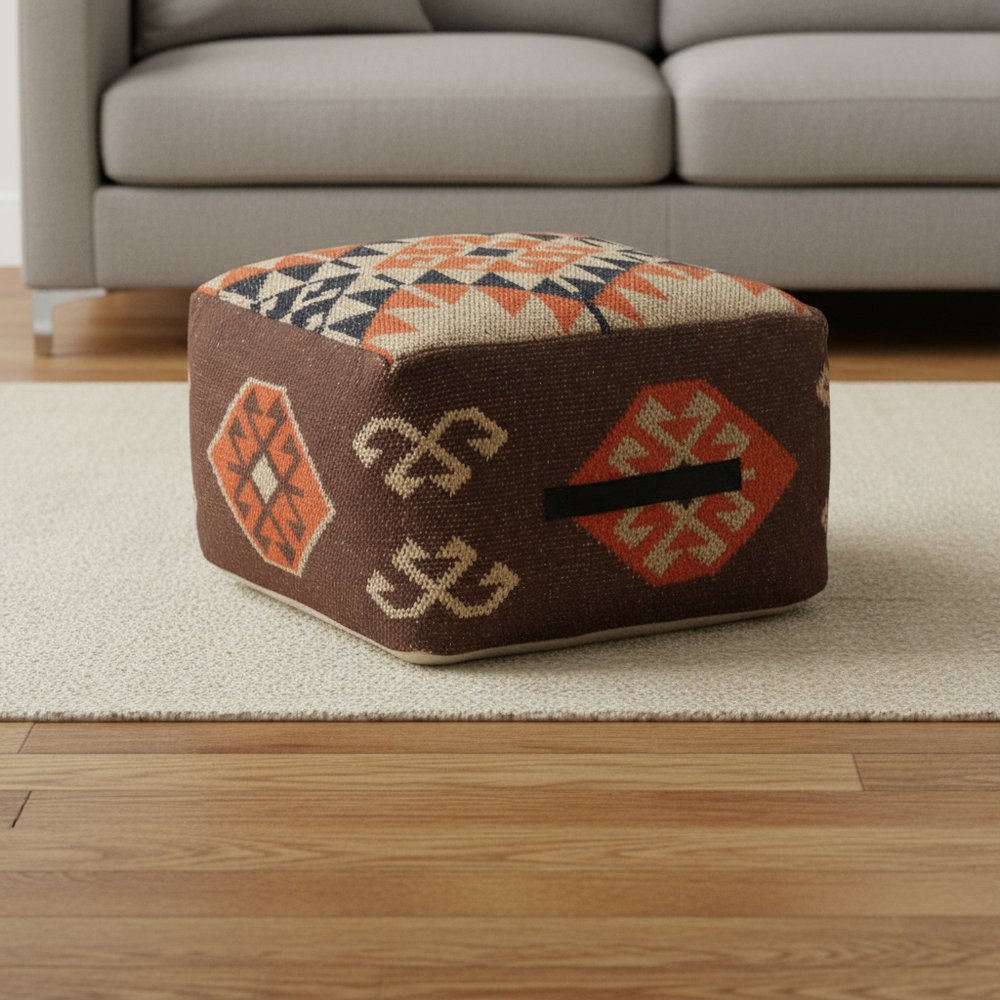 18" Brown Tribal Pouf Ottoman