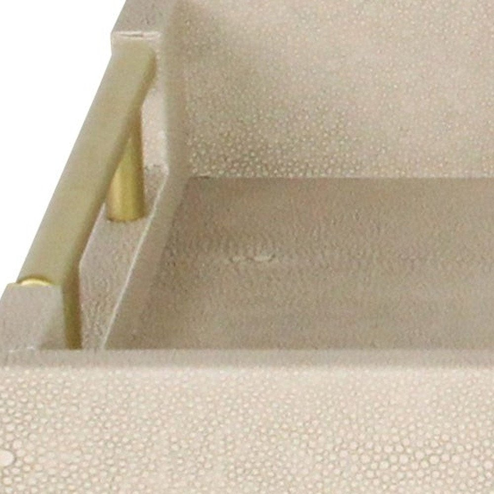 16" Cream Wood and Vinyl Faux Shagreen Serving Tray With Gold Handles