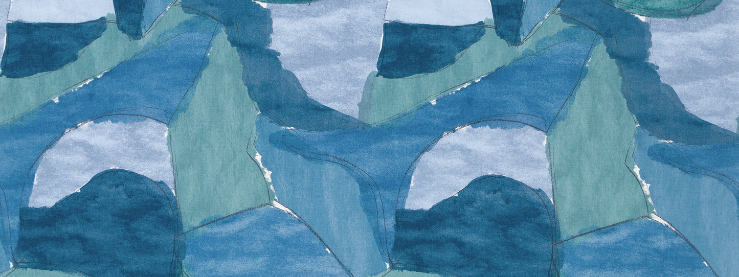 Abstract blue and teal watercolor pattern with layered curved shapes