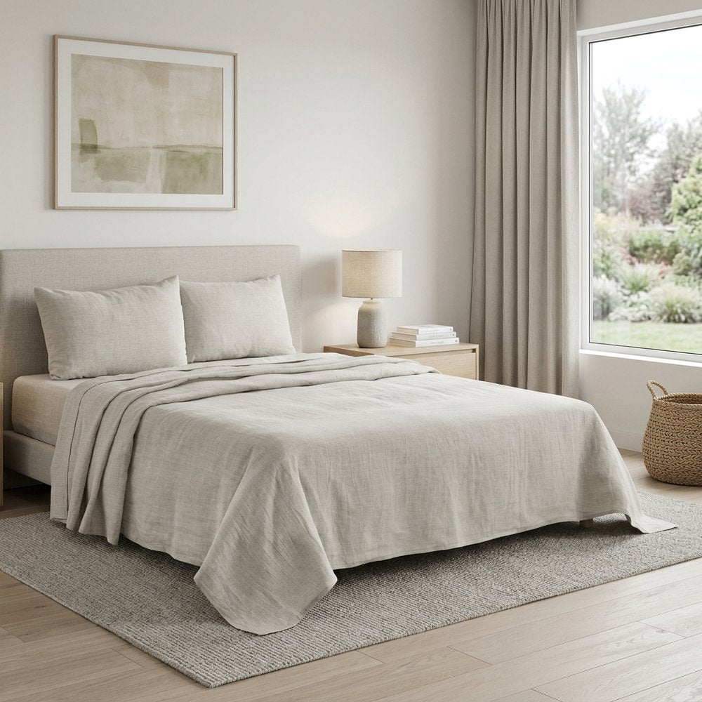 Four Piece Light Gray Linen King Sheet Set