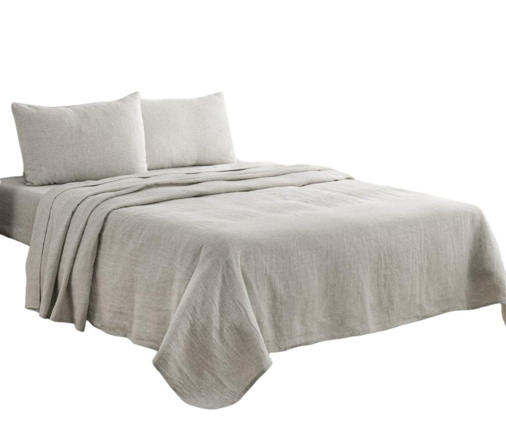 Four Piece Light Gray Linen California King Sheet Set