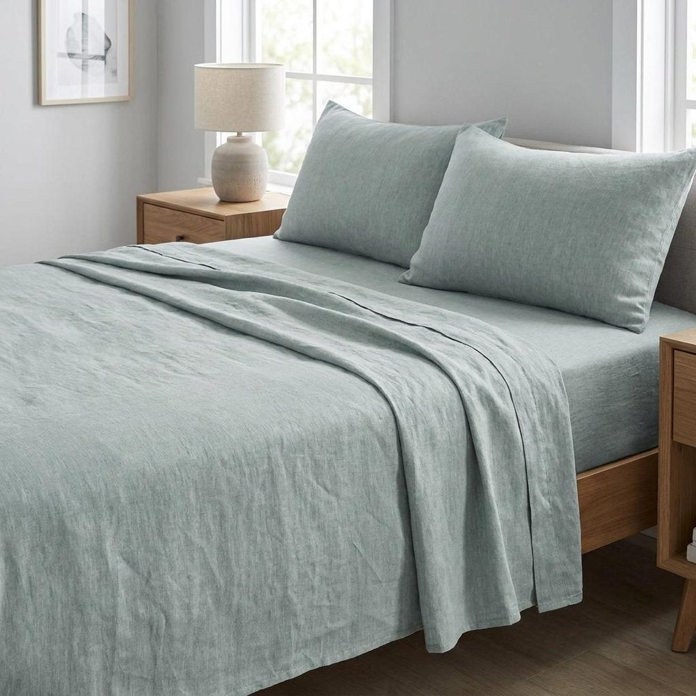 Four Piece Slate Gray Linen King Sheet Set