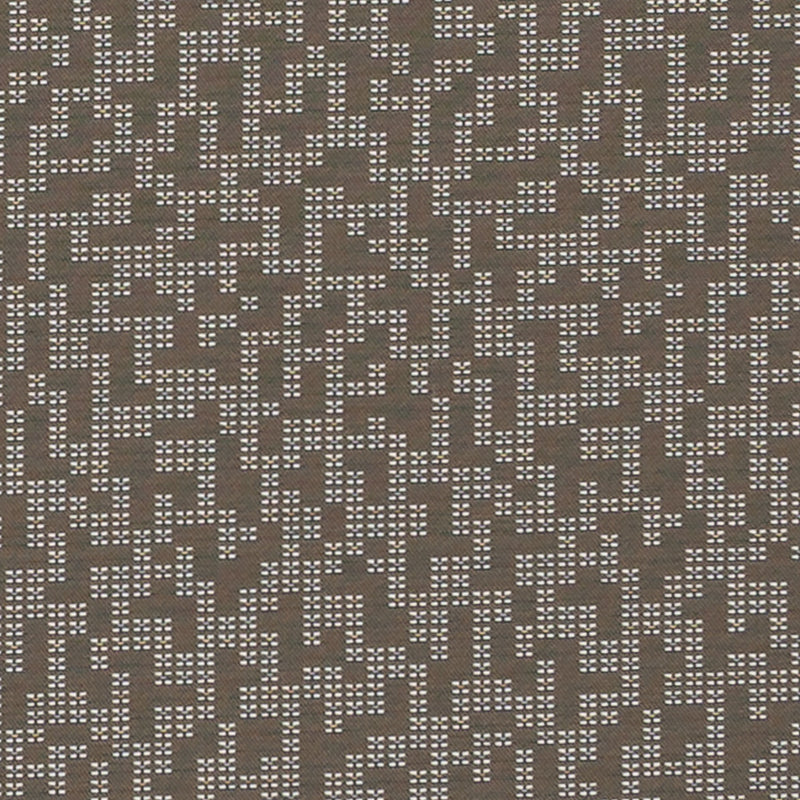 Taupe woven upholstery fabric with a tiny white square-dot grid pattern; textured.