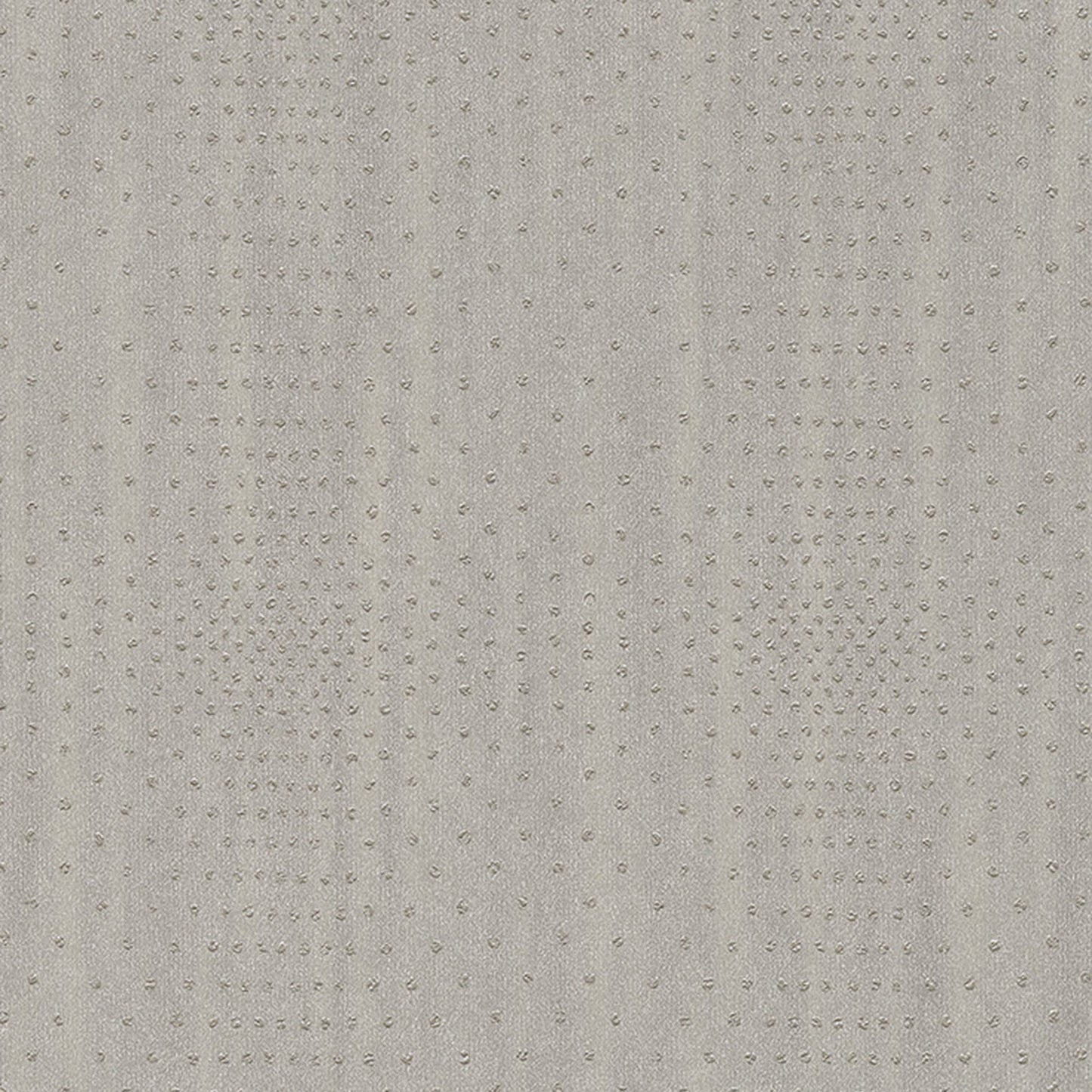Wallpaper with a subtle textured finish and tiny raised dots in a square pattern; non-woven wallpaper in taupe, grey and silver tones.