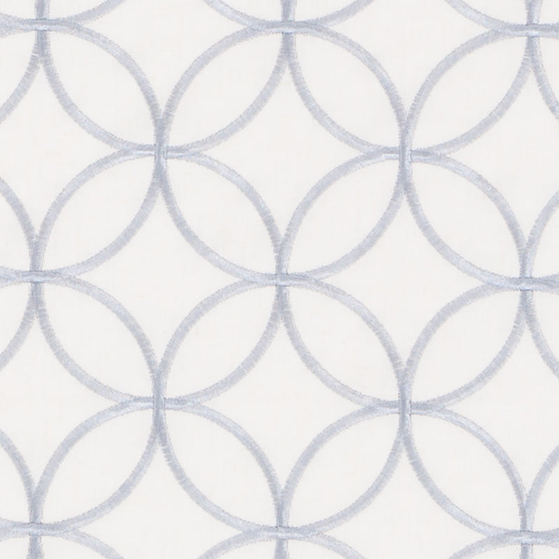 Interlocking grey circle lattice on white; geometric wallpaper pattern for walls.