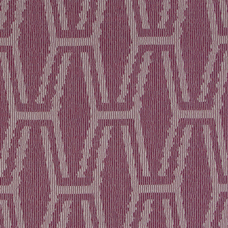 Magenta jacquard fabric with beige geometric arch pattern; woven textile suitable for upholstery or drapes.