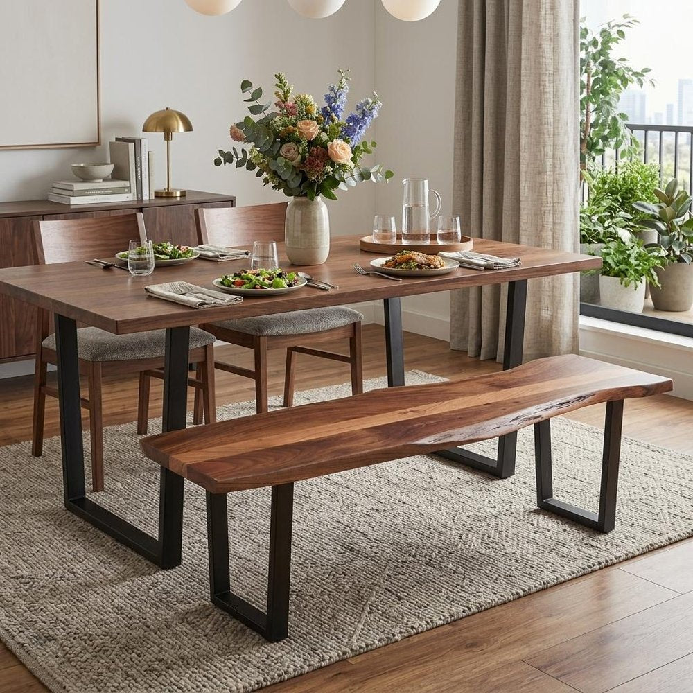 66" Brown And Black Solid Wood Dining bench