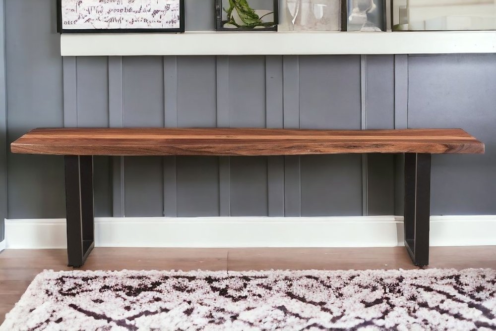 66" Brown And Black Solid Wood Dining bench