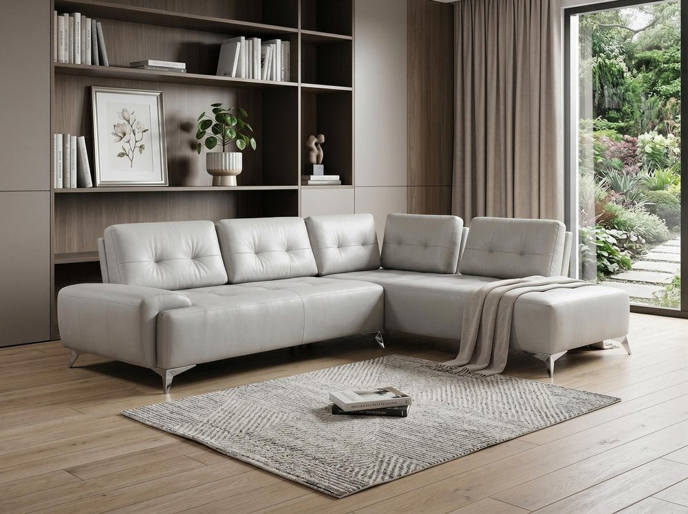 White Leather L Shaped Two Piece Seating Component