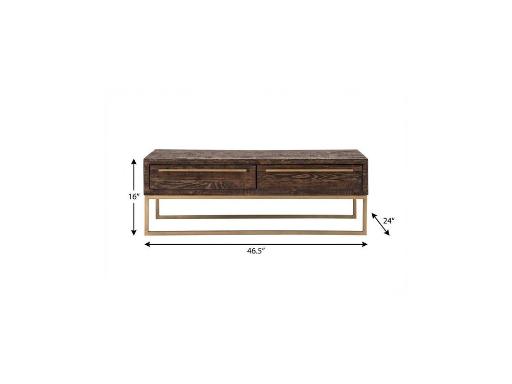 47" Dark Brown And Gold Metal Coffee Table With Drawer
