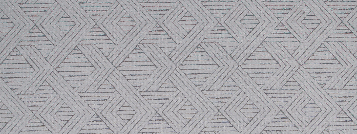 Gray geometric lattice fabric texture with interlocking diamond and chevron pattern.