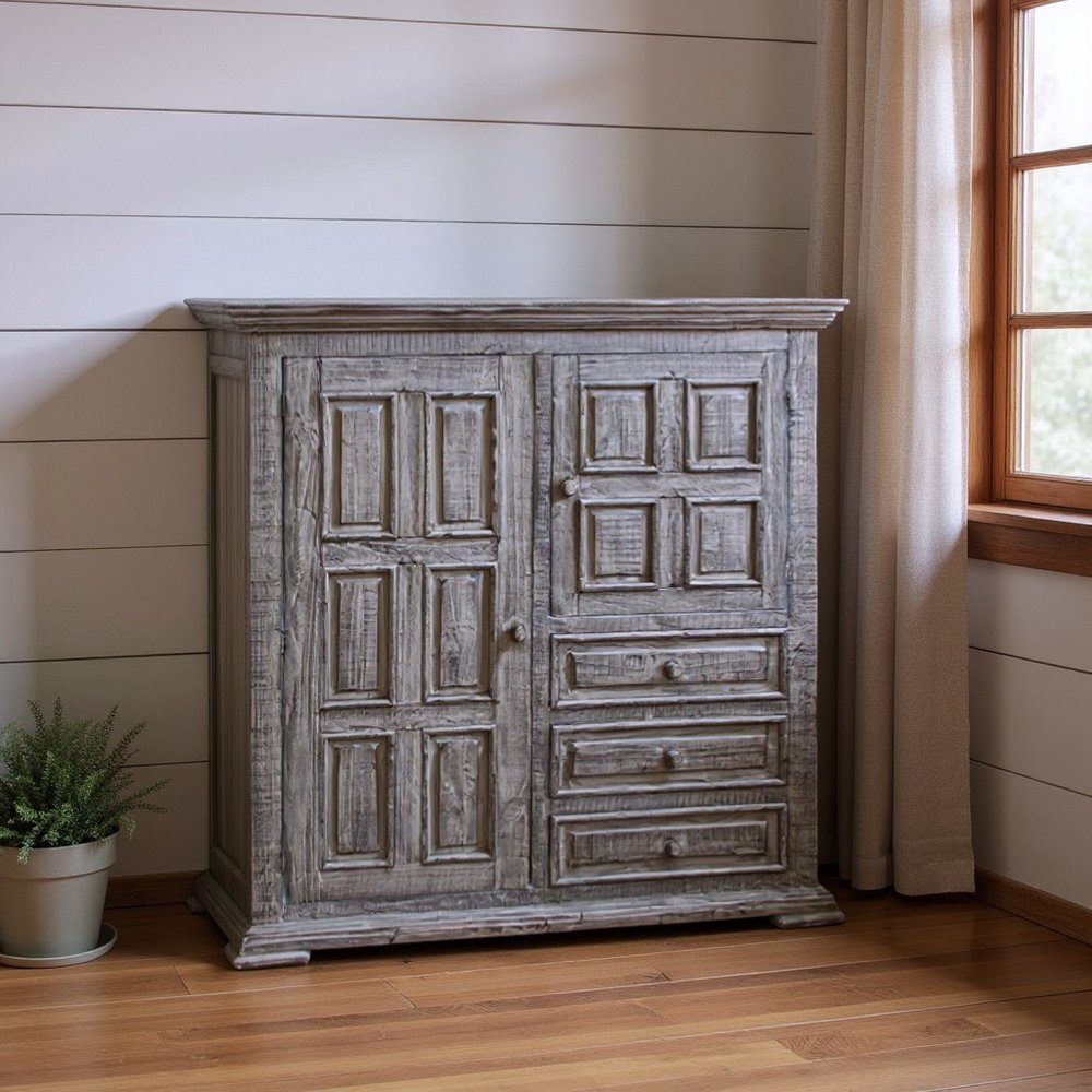 55" Gray Solid Wood Three Drawer Gentlemans Chest