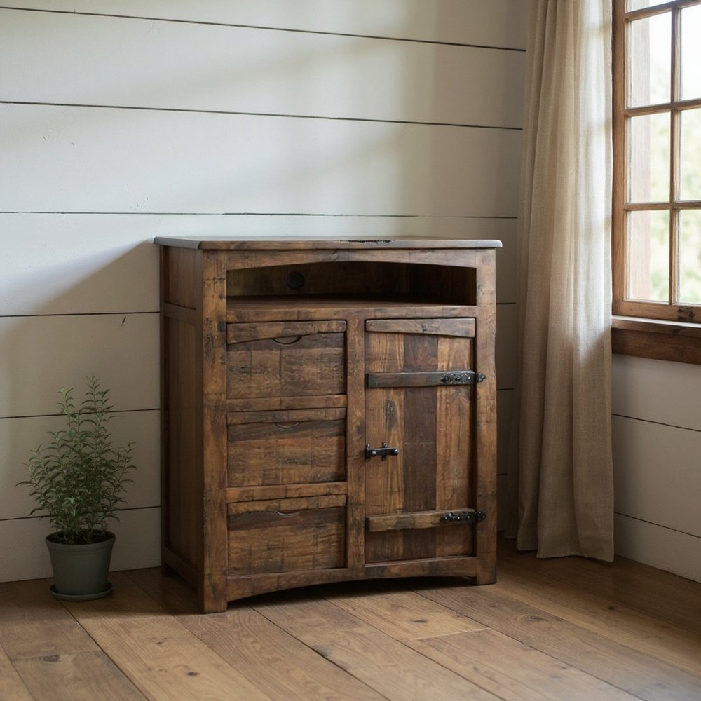 43" Brown Solid Wood Three Drawer Gentlemans Chest