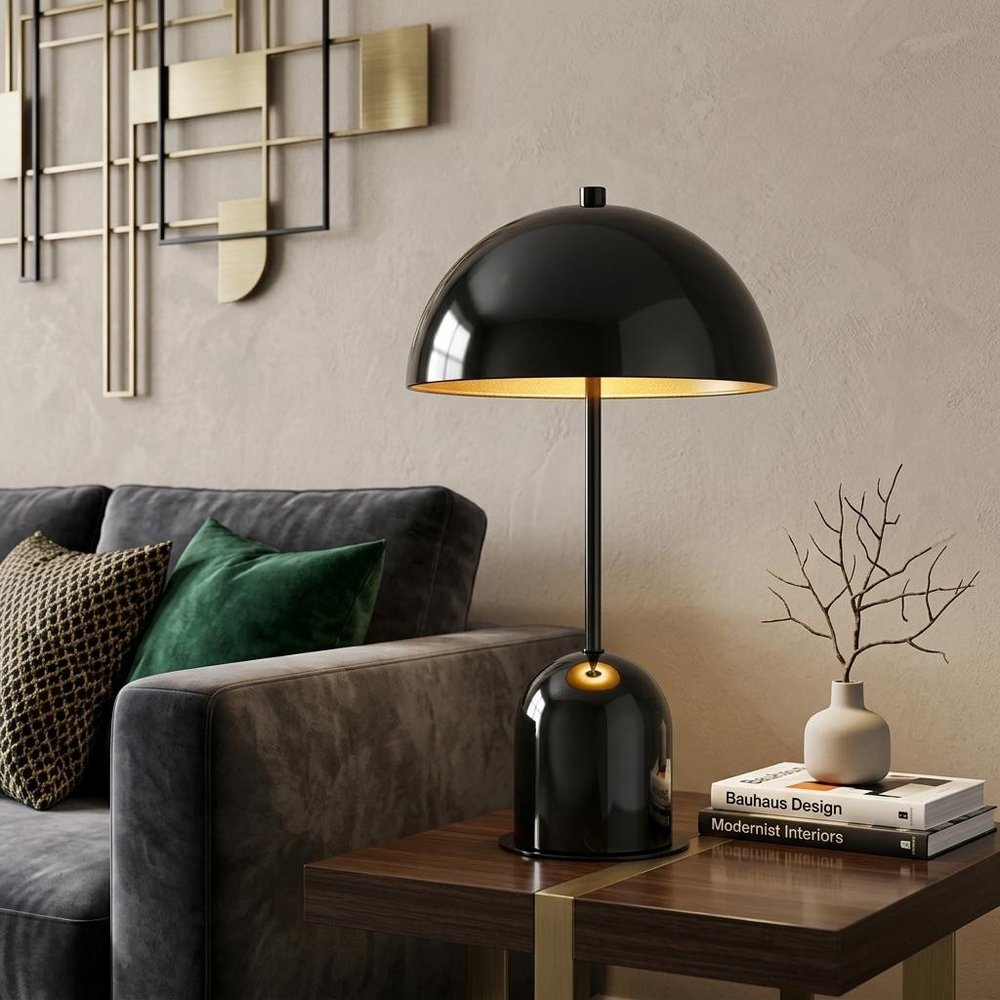 20" Gunmetal Dark Gray Desk Table Lamp With Half Dome Shade