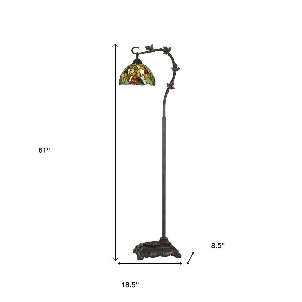 61" Bronze Floor Lamp With Green And Yellow Glass Dome Shade