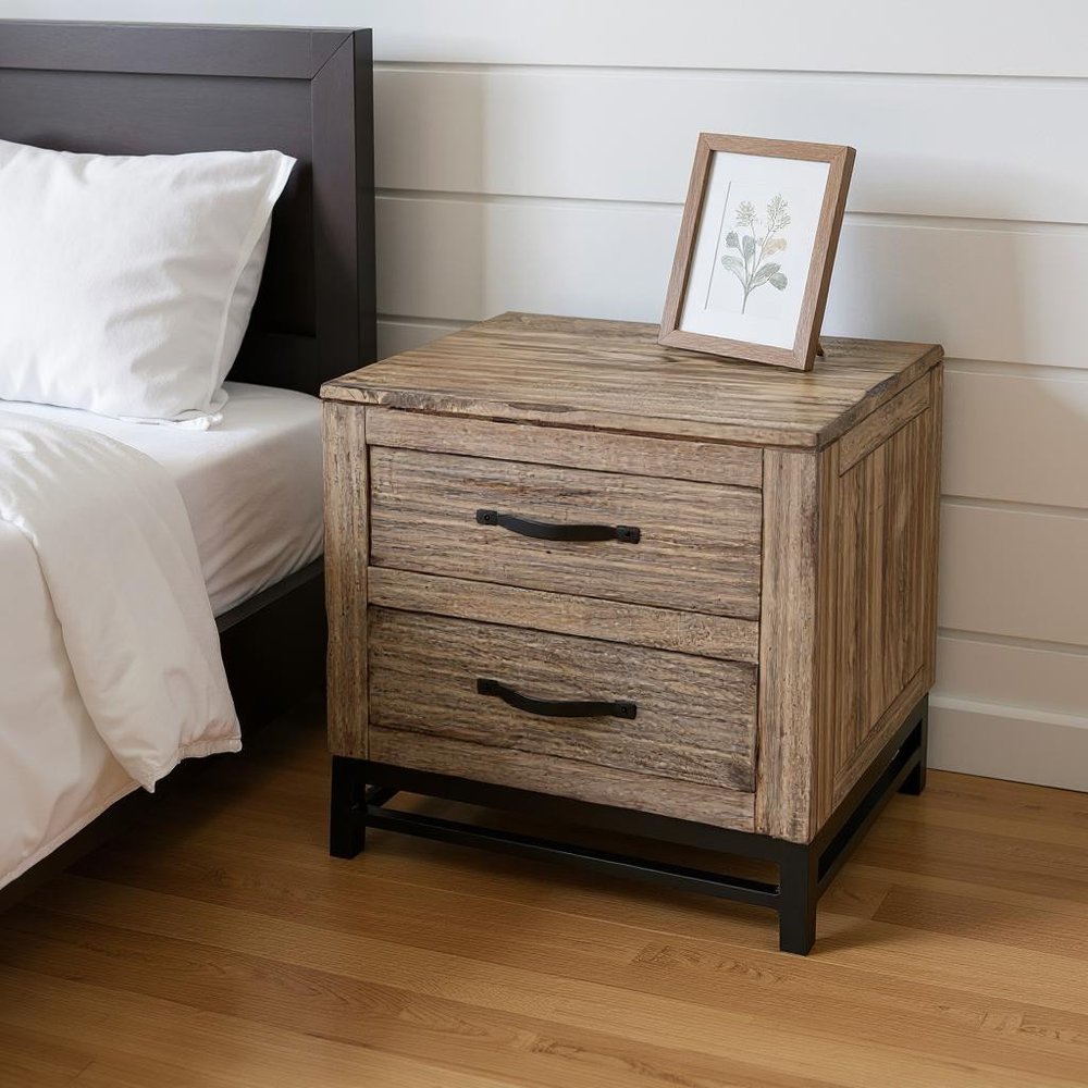 25" brown solid wood two-drawer nightstand