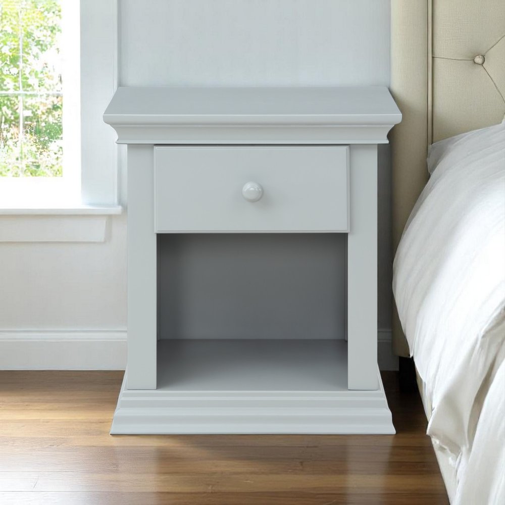 24" Gray Solid Wood and Wood One Drawer Nightstand