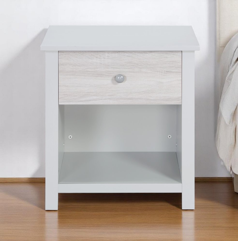 24" Gray Solid Wood and Wood One Drawer Nightstand