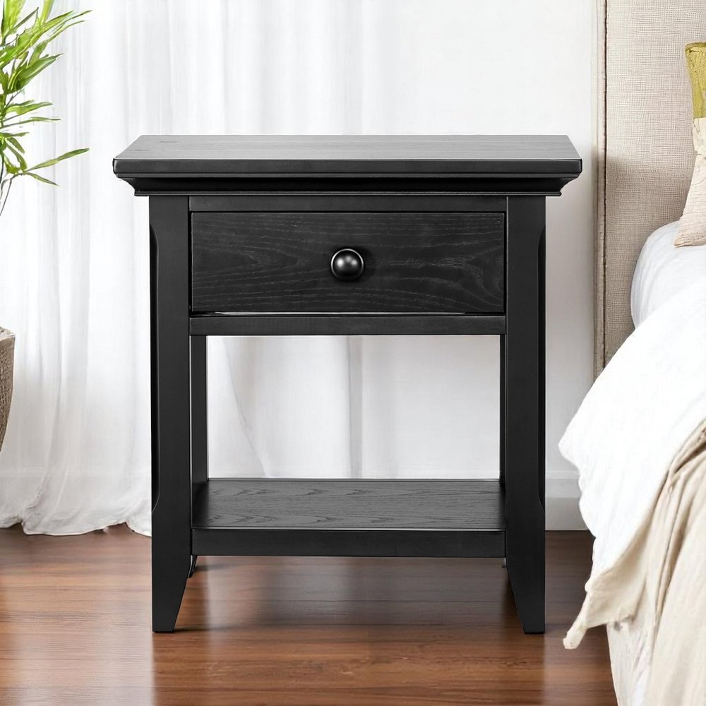 24" Black Solid Wood Solid and Manufactured Wood One Drawer Nightstand