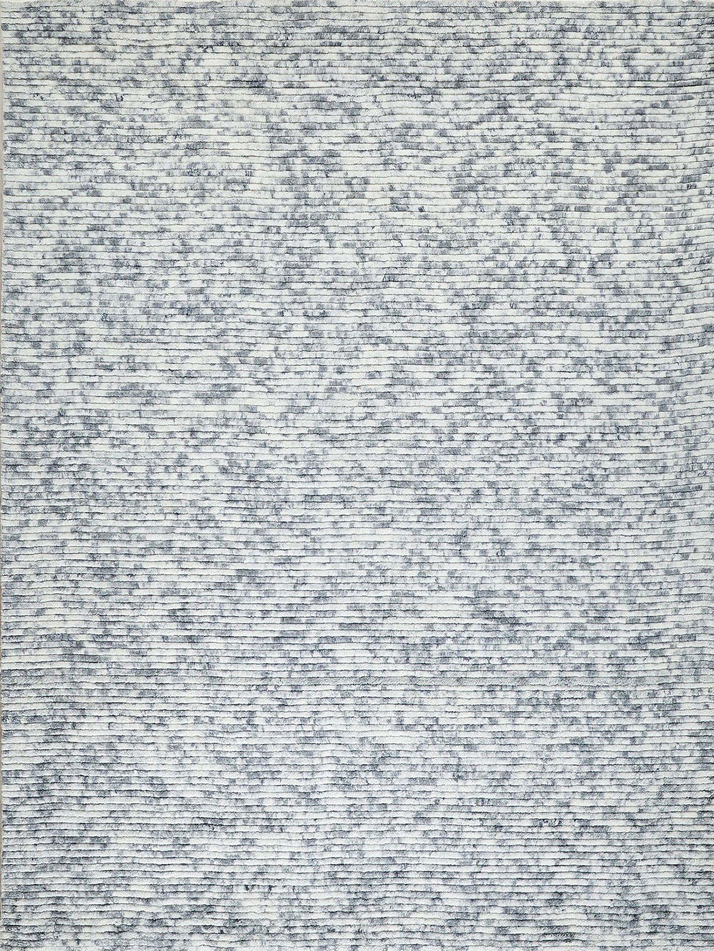 Blue-gray speckled hand loomed rug with heathered texture; modern casual area rug.