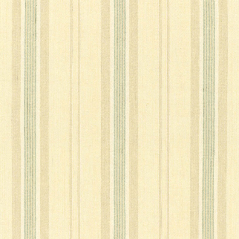 Cream and pale blue striped wallpaper with alternating vertical bands in muted tones.