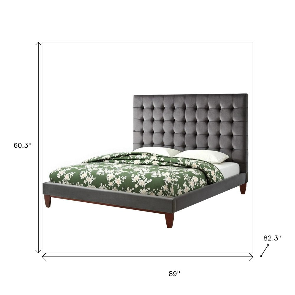 Gray Solid Wood King Tufted Upholstered Velvet Bed