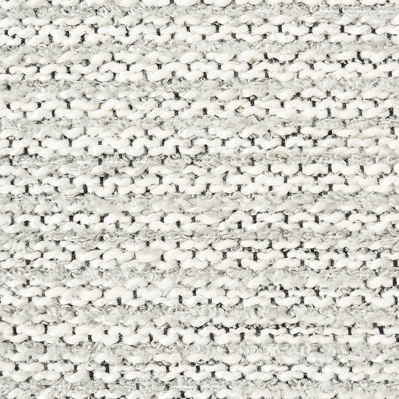 Cream chenille fabric with plush pile and grey prints.