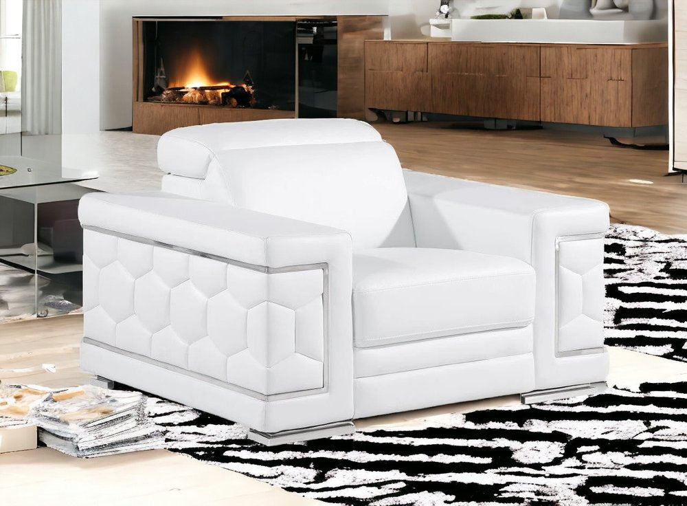 47" White And Silver Genuine Leather Club Chair