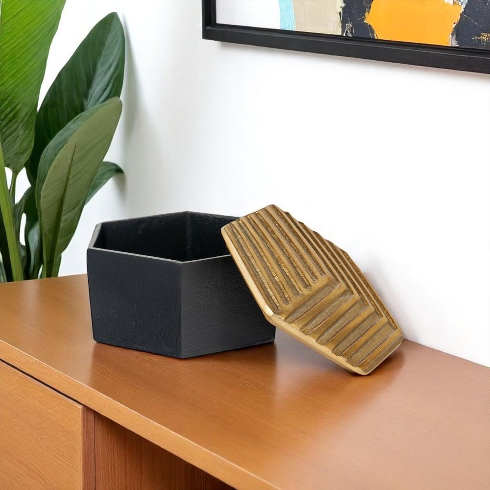 7" Black And Gold Aluminum Decorative Keepsake Box