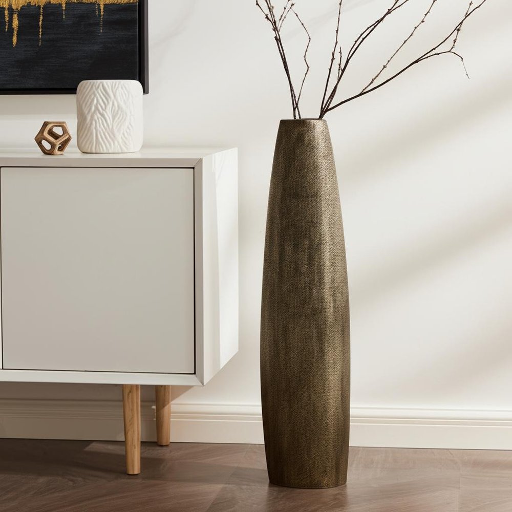 40" Gold Tapered Ceramic Floor Vase