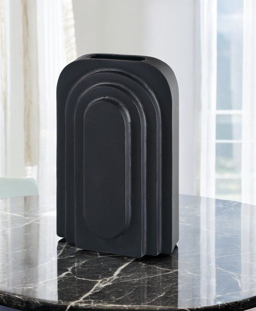 12" Black Geometric Aluminum Table Vase