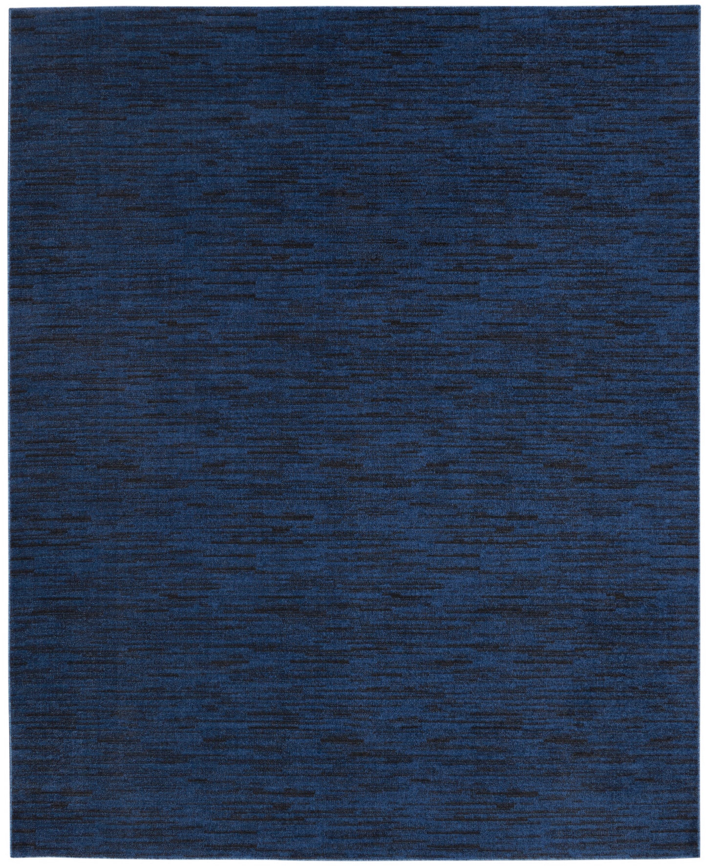 Navy blue rectangular outdoor rug with a subtle heathered texture.