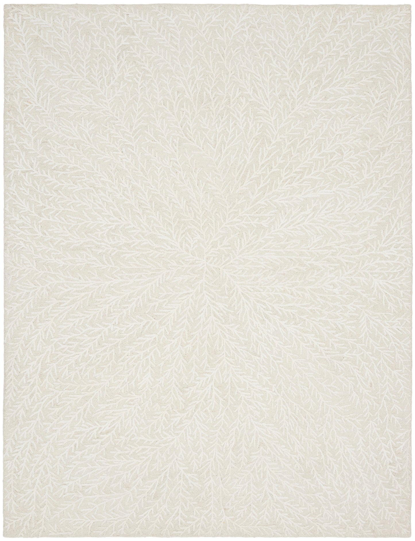 Cream rectangular rug with an all-over white dendritic branch pattern radiating from the center.