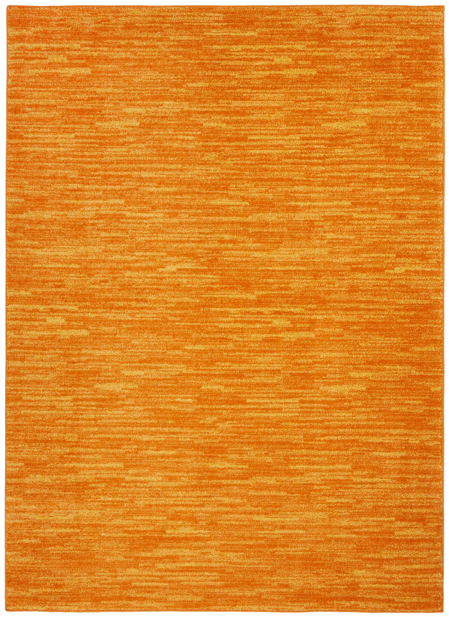 Rectangular orange area rug with subtle lighter-orange streaks and soft textured surface.