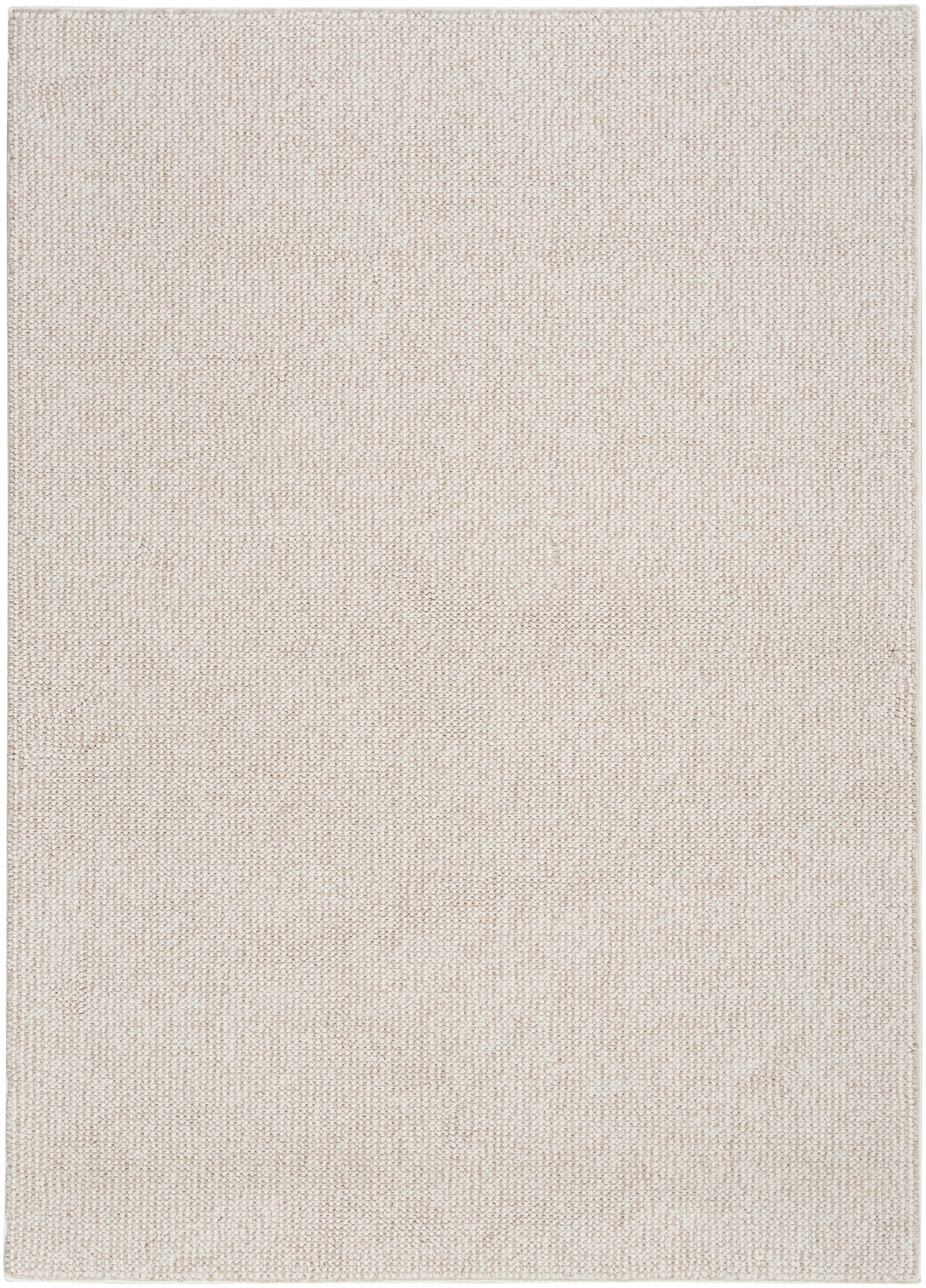 Beige rectangular woven rug with subtle speckled texture and natural fiber look; neutral, versatile decor.