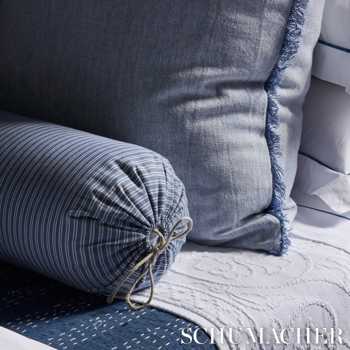 SCHUMACHER FABRIC SEA ISLAND STRIPE WELLFLEET TICKING STRIPE PACIFIC - 60072