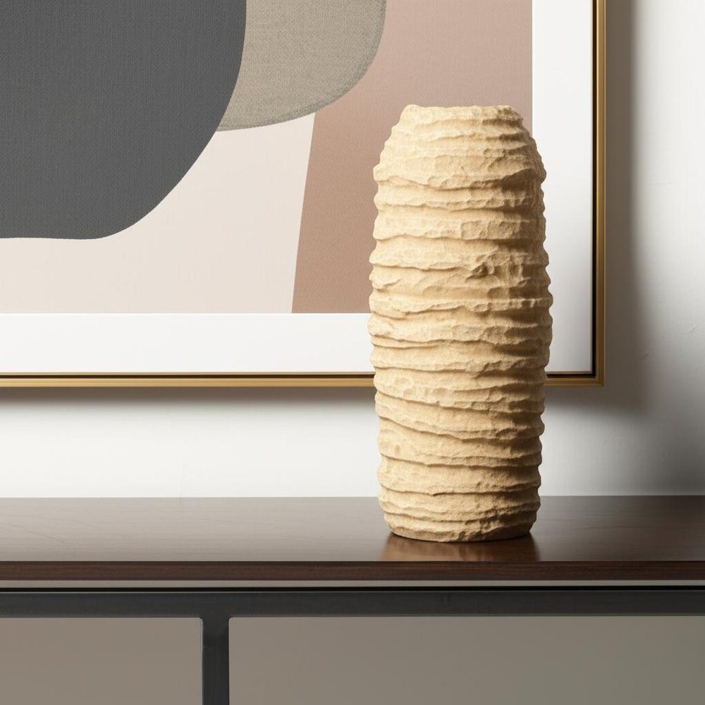 18" Beige Paper Mache Table Vase