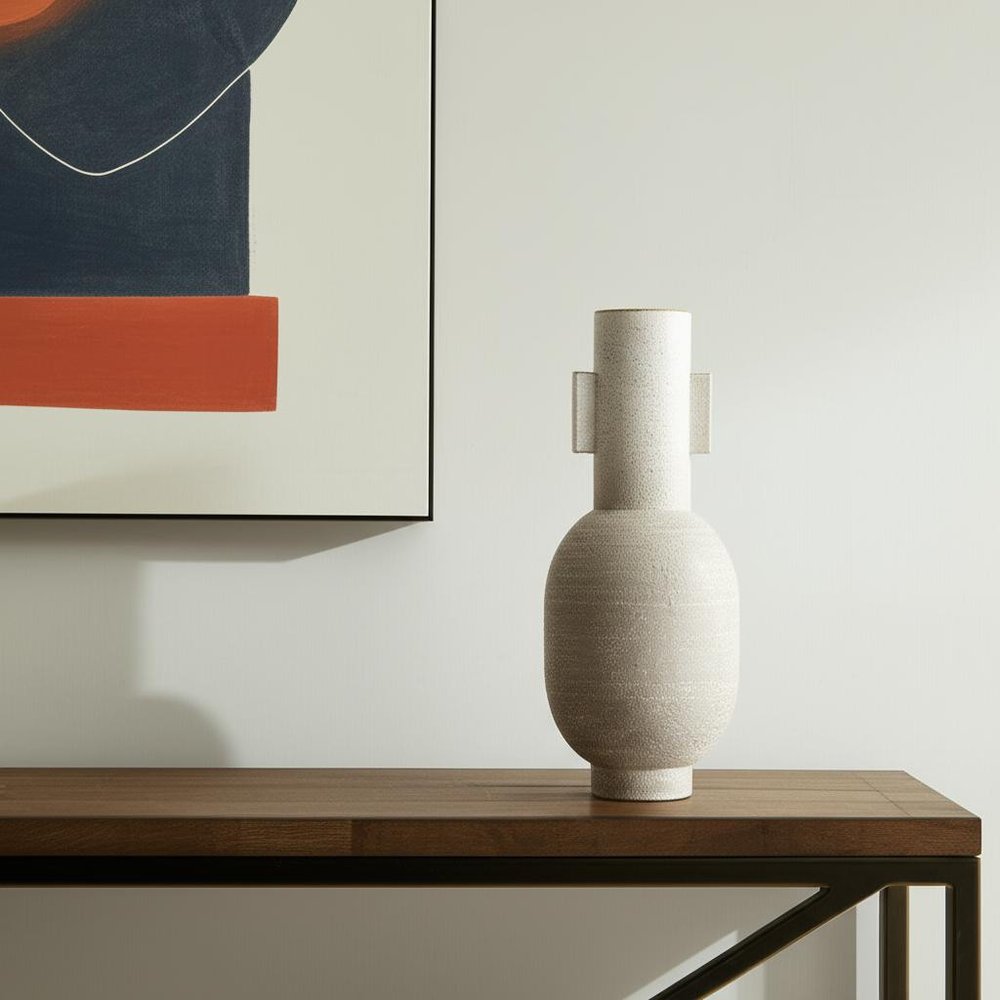 16" Off White And Gold Metal Table Vase