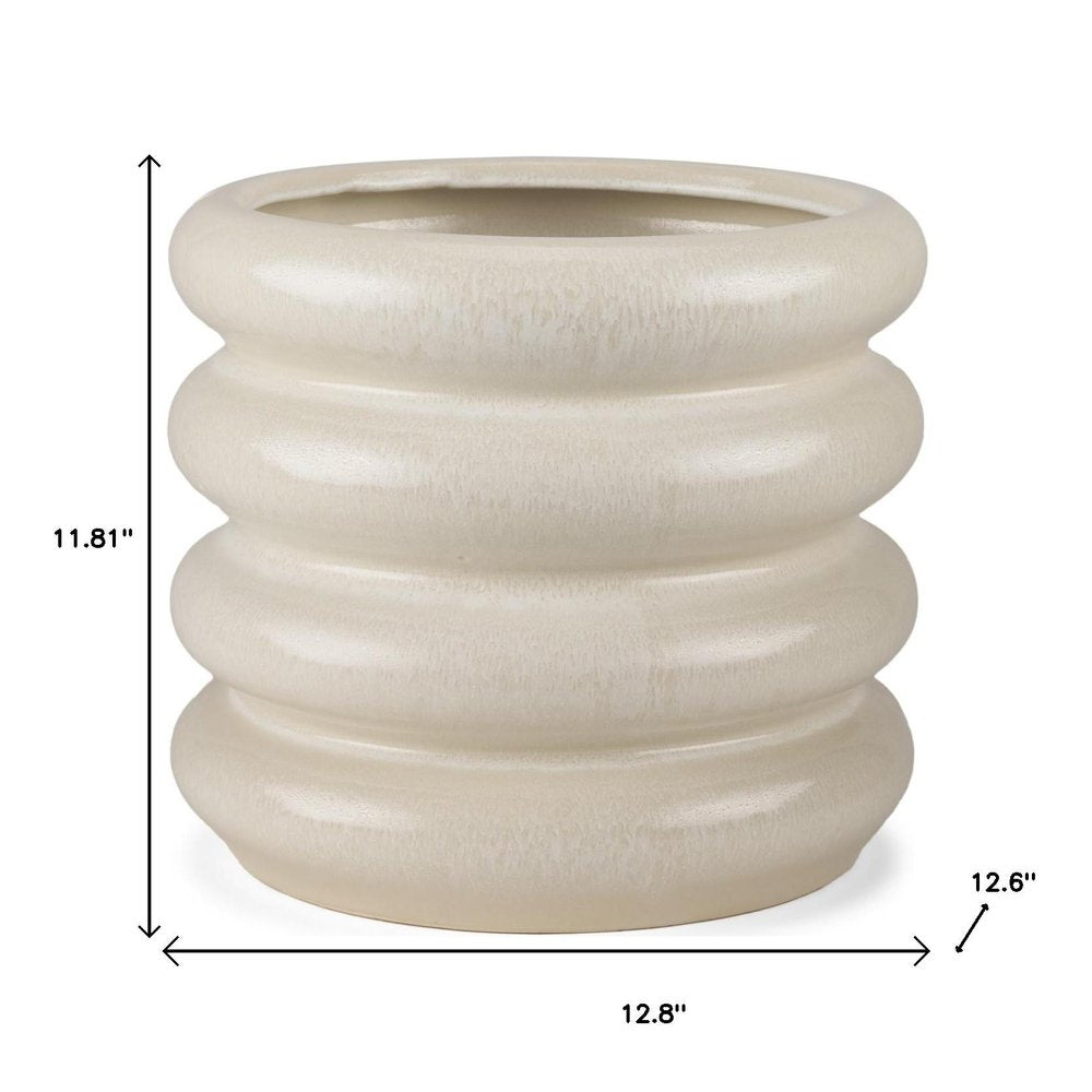 12" Cream Cylinder Ceramic Table Vase