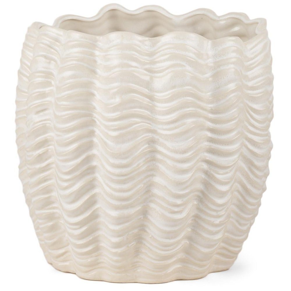 11" Cream Ceramic Sculptural Waves Table Vase