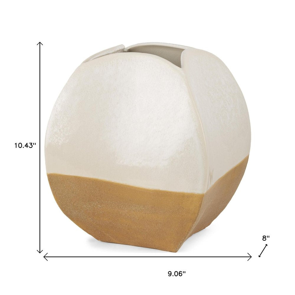10" Beige And Cream Color Block Ceramic Table Vase
