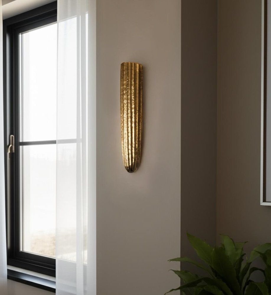 12" Antiqued Gold Ribbed Aluminum Wall Vase