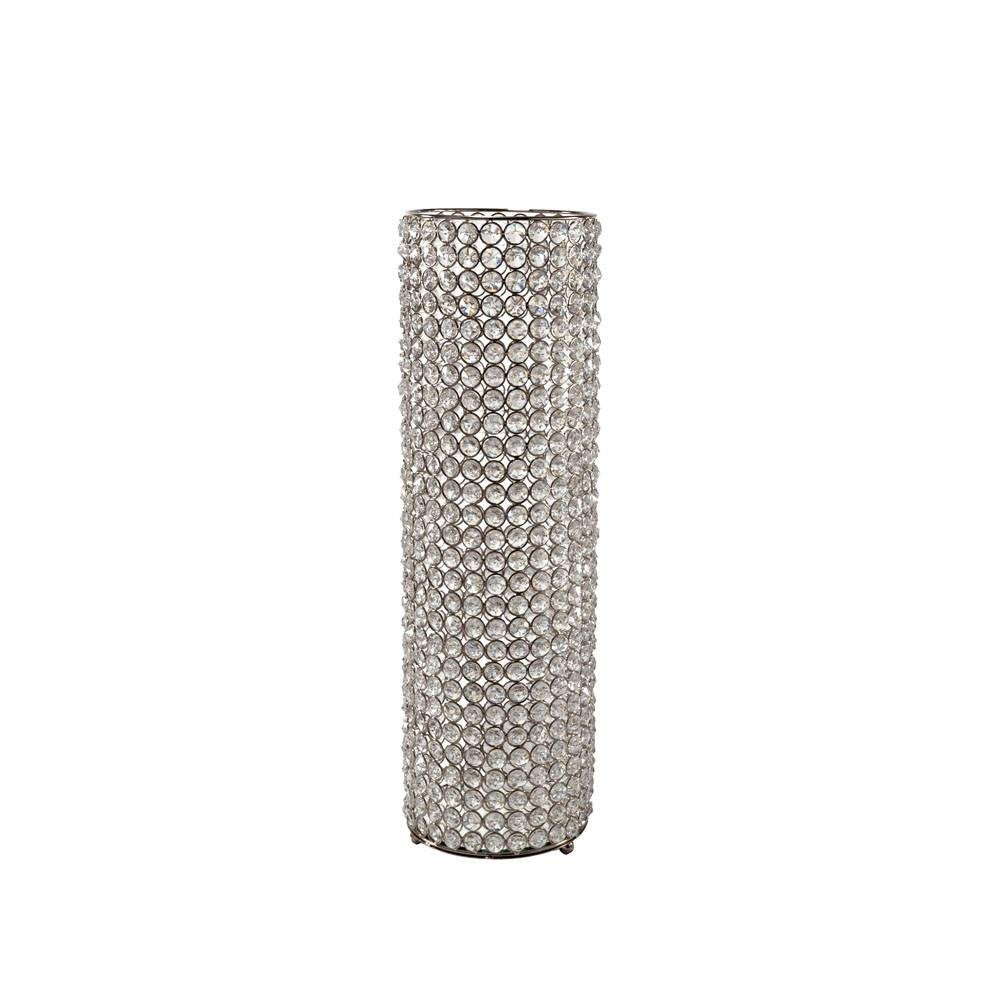 21" Clear And Silver Faux Crystal And Metal Table Vase