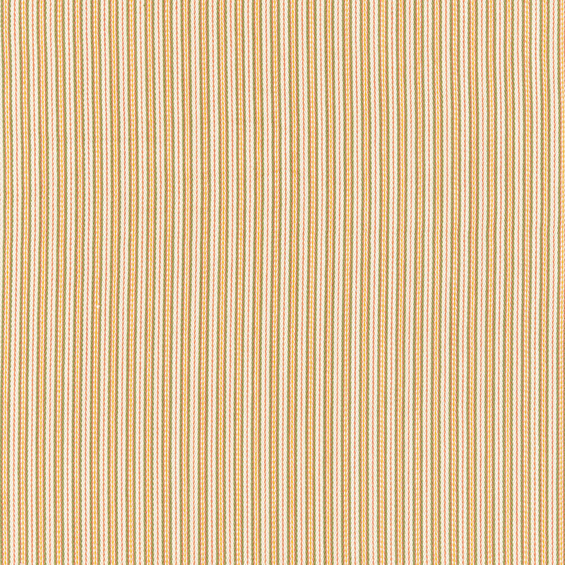 Warm striped woven fabric with beige, orange and pale blue vertical stripes; textured textile.