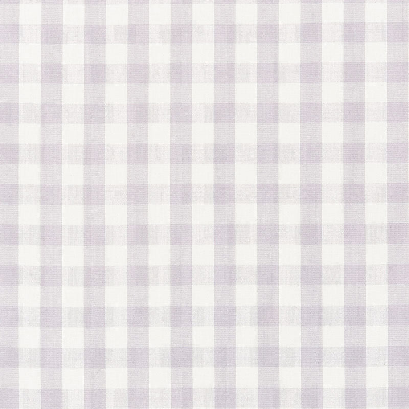 Lavender and white gingham fabric with a checkered pattern and subtle weave texture.