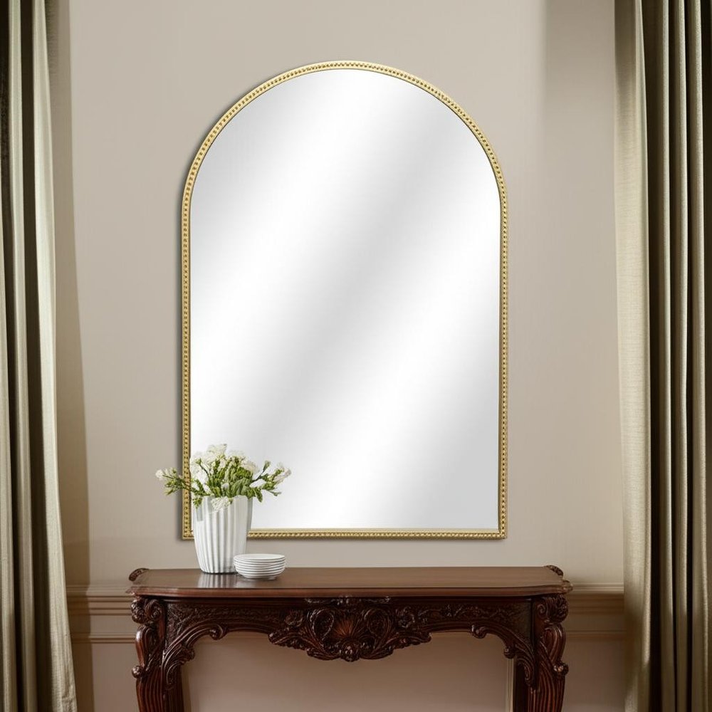 34" Gold Metal Beaded Arch Accent Mirror