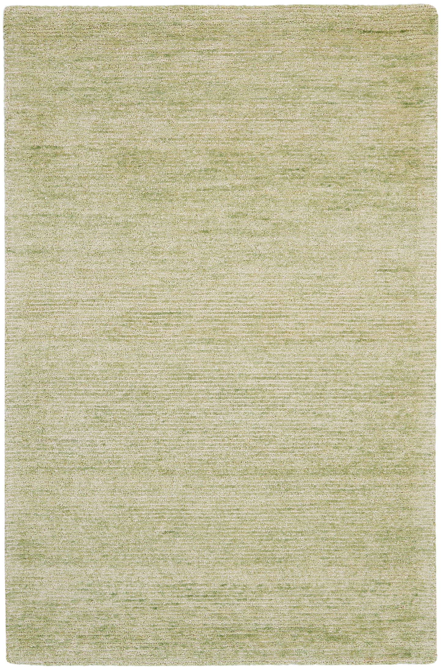 Light olive area rug with subtle heathered texture; rectangular, soft, neutral decor.